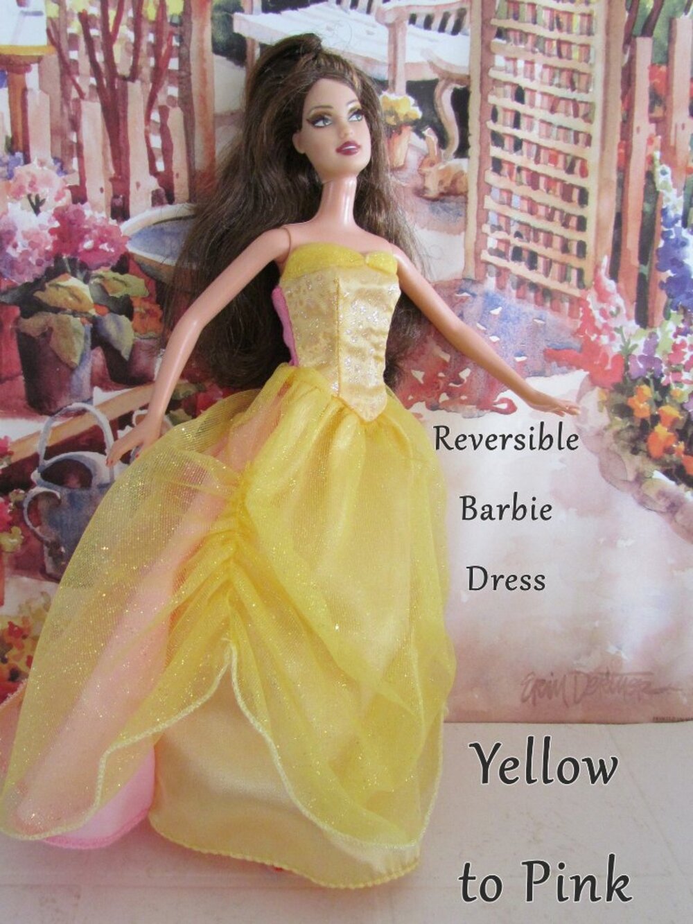 BARBIE 2-WAY GOWN, PINK & YELLOW TRANSFORMING DRESS, DISNEY BELLE ROYAL CEREMONY